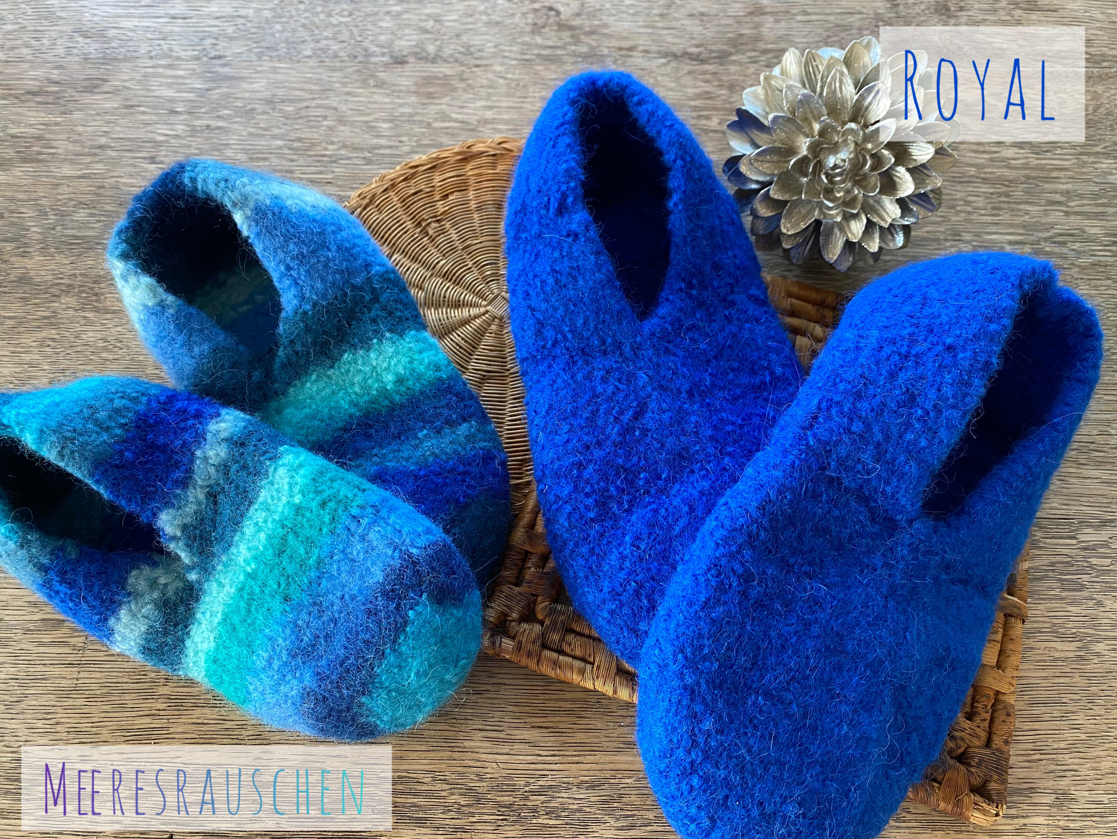 Filzschuhe ohne Sohle aus reinster Schurwolle handgefertigt von Anja - Hausschuhe, Gästeschuhe für warme Füße - Personalisiertes Geschenk