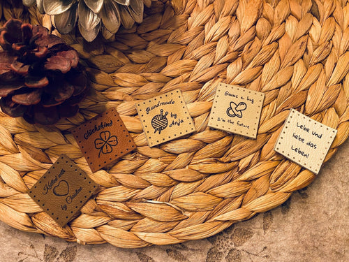 Personalisierte Anhänger mit Bild aus Echtleder / Upcycling / Etiketten zum Aufnähen für Handgemachtes, Geschenke, Kleidung und Mützen - Mein Schusterhof